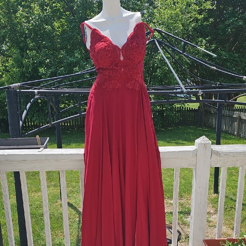 Red Embellished A-line Maxi Dress